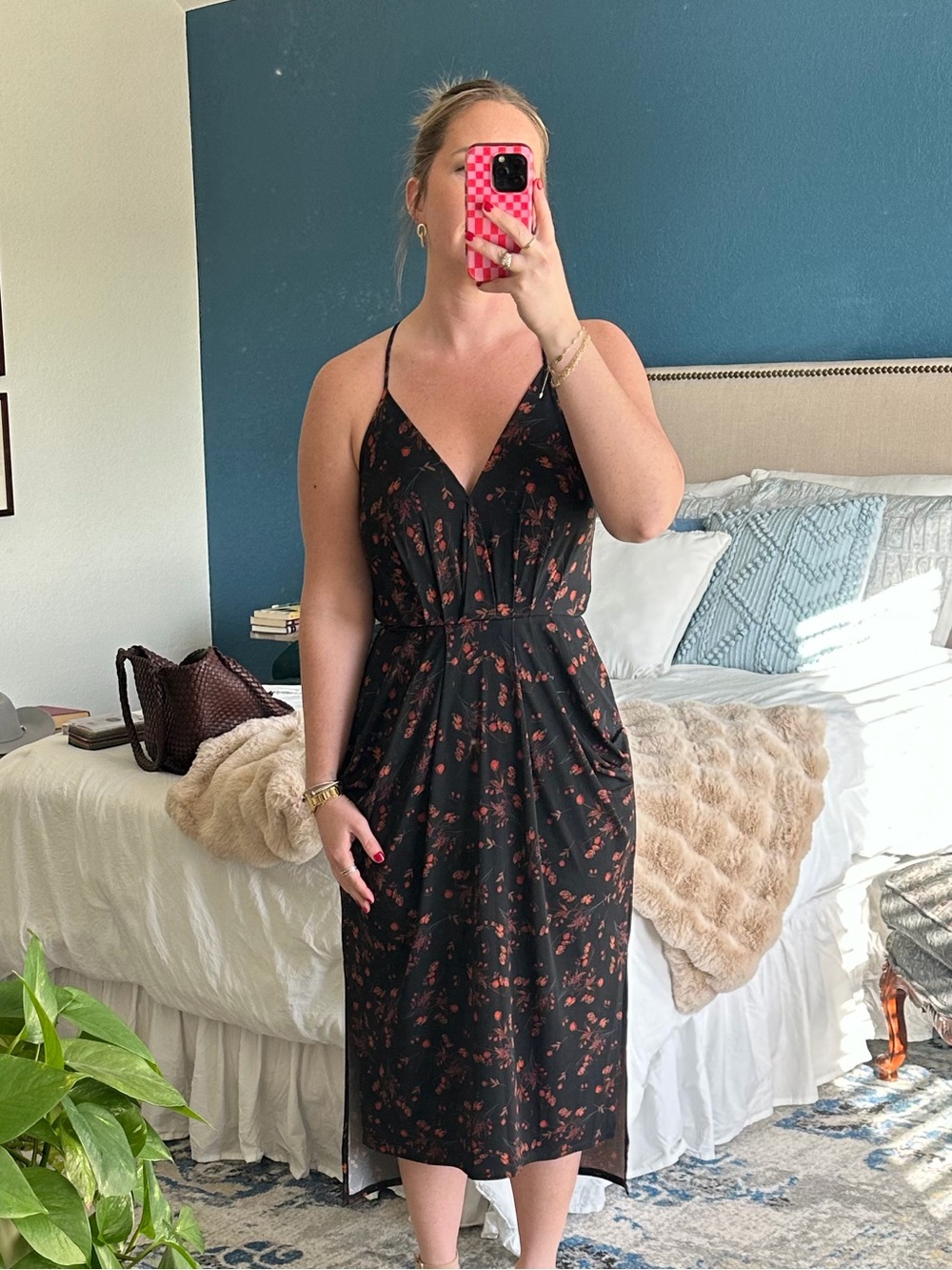 Black Floral Dress with pockets